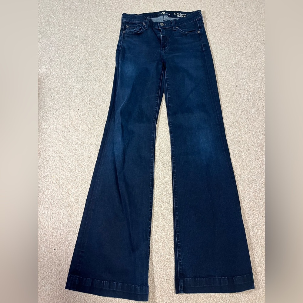 7 For All Mankind Deep Blue Wide Leg Jeans